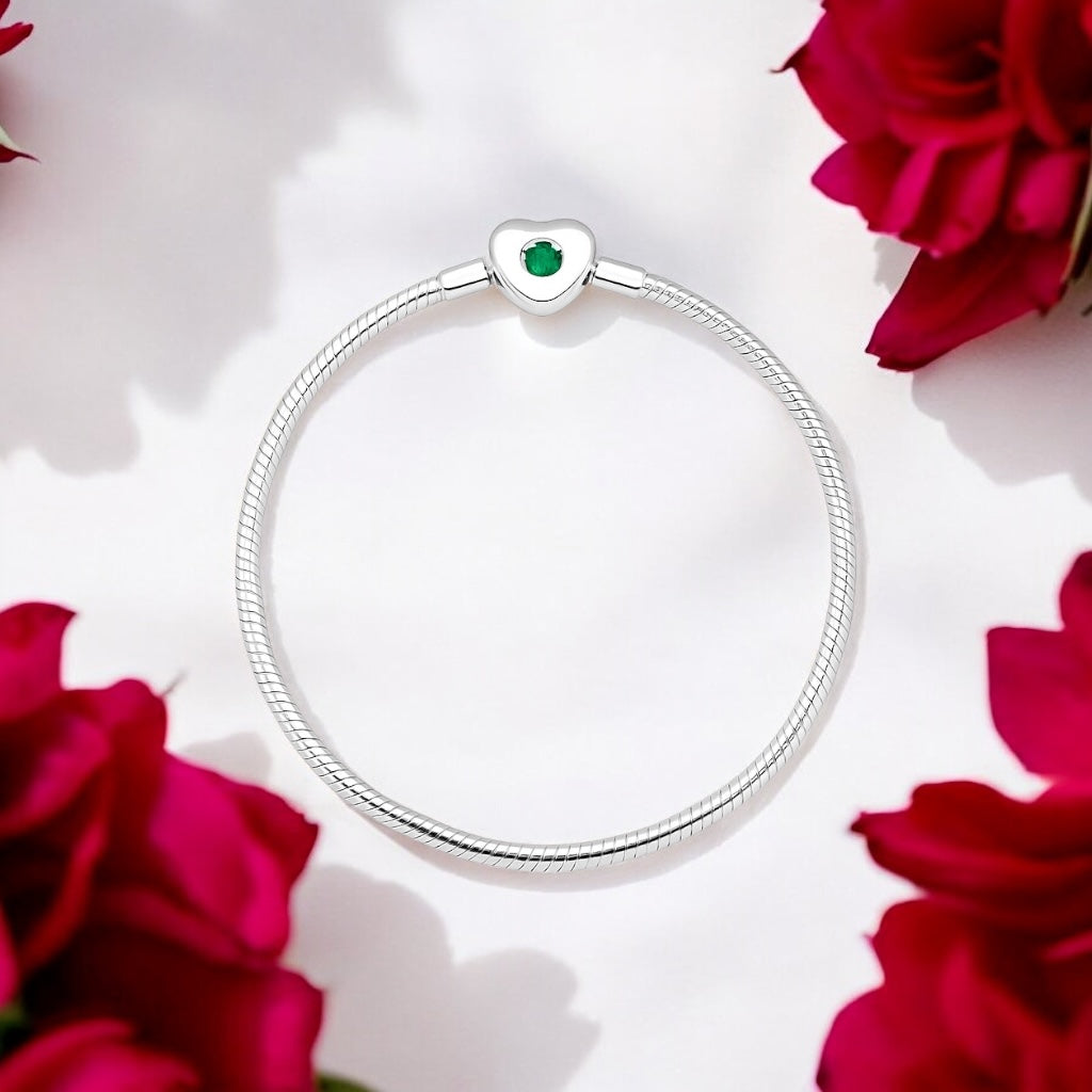 Pulseira Infini Coração com Zircônia Esmeralda – Prata 925 | Tamanho 18cm
