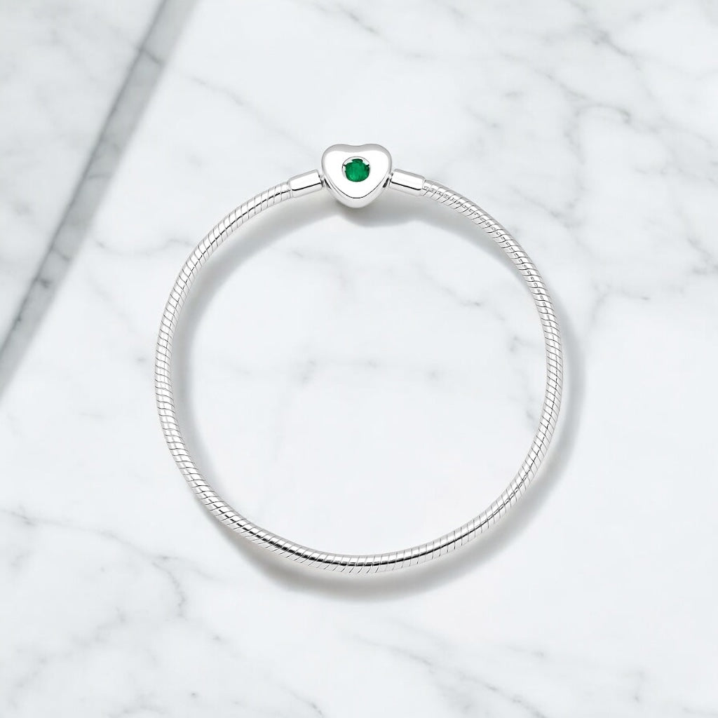 Pulseira Infini Coração com Zircônia Esmeralda – Prata 925 | Tamanho 18cm