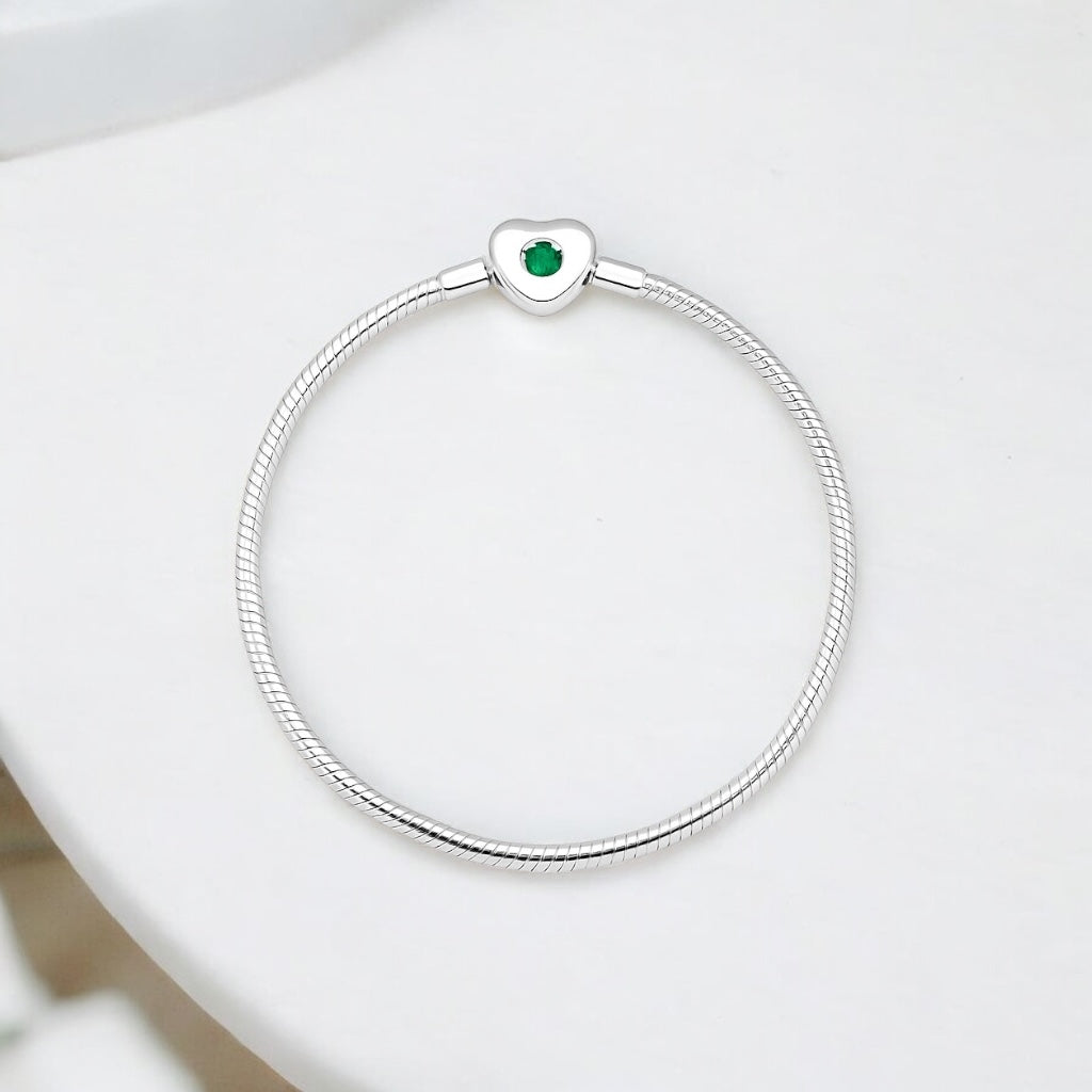 Pulseira Infini Coração com Zircônia Esmeralda – Prata 925 | Tamanho 18cm