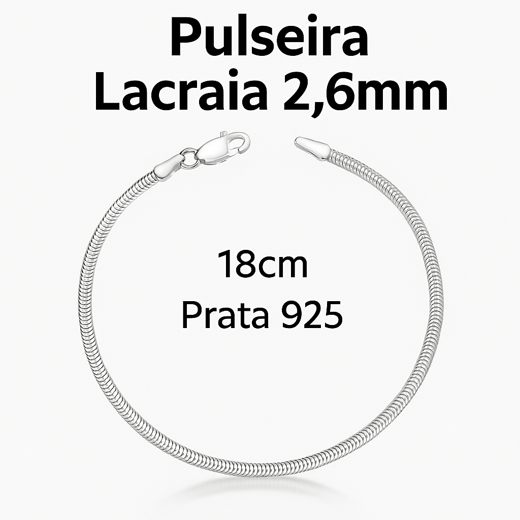 Pulseira Lacraia Prata 925 2,6mm Fina e Sofisticada 18cm