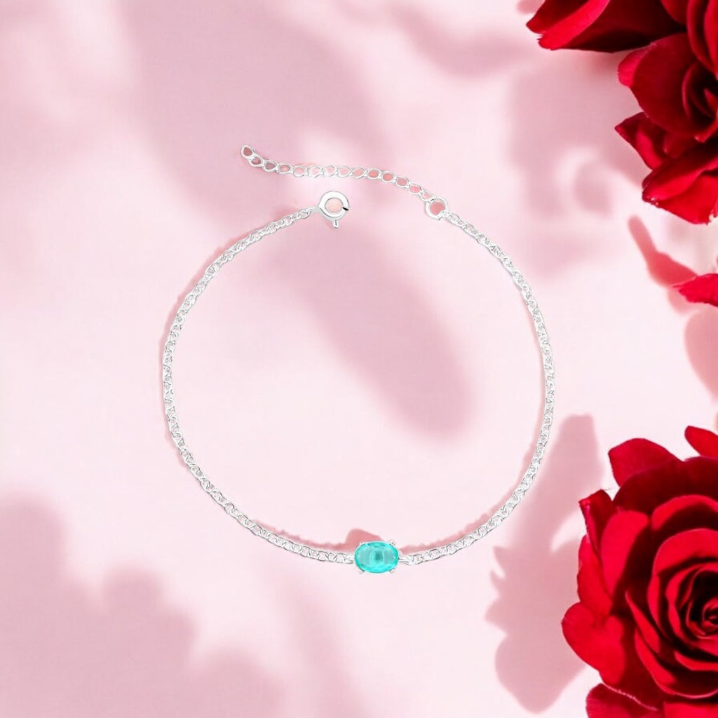Pulseira Prata 925 com Pedra Oval Turmalina Elegante