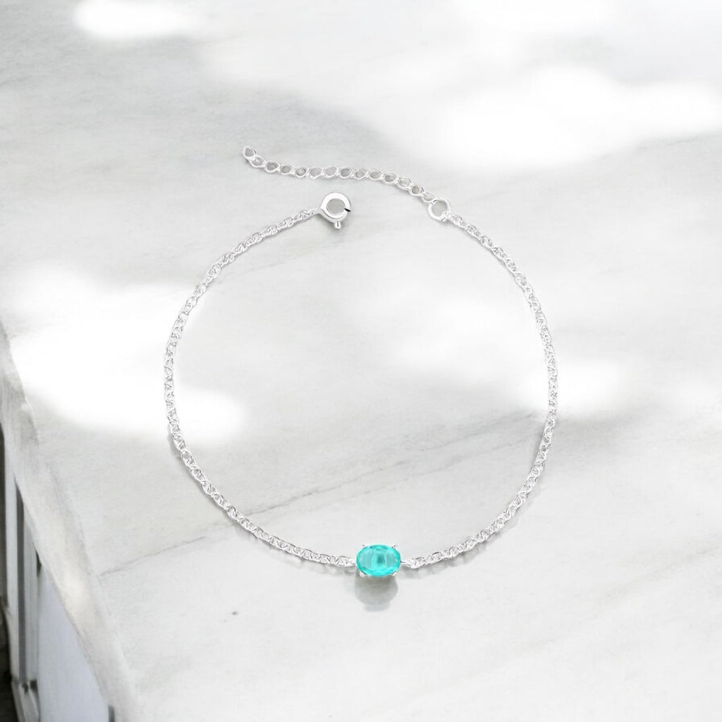 Pulseira Prata 925 com Pedra Oval Turmalina Elegante