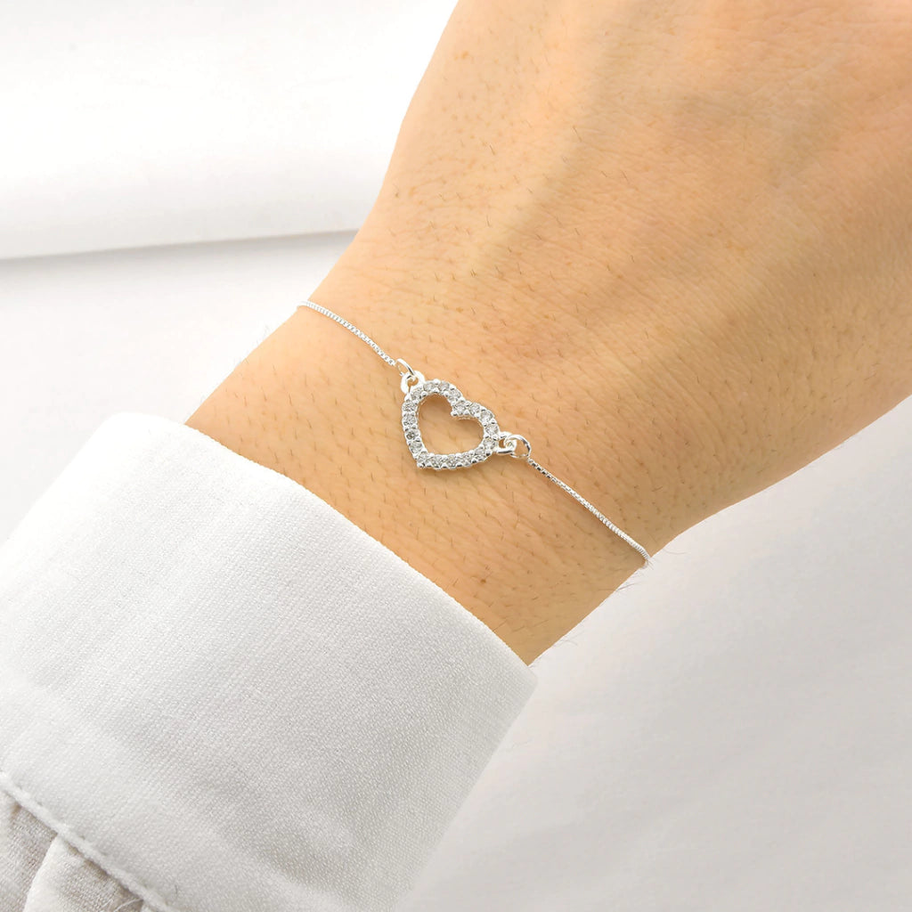 Pulseira Veneziana Coração Cravejado de Prata2
