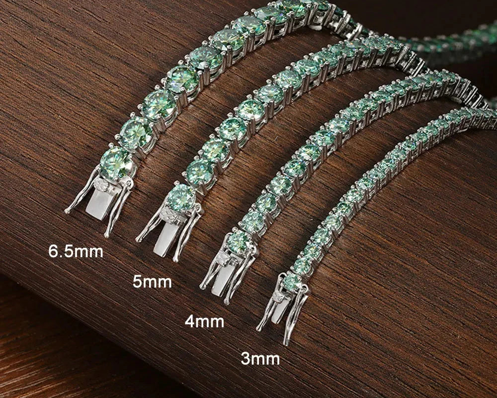 Pulseira Riviera Verde com Moissanite Esmeralda em Prata 925 com Ouro Branco 18k