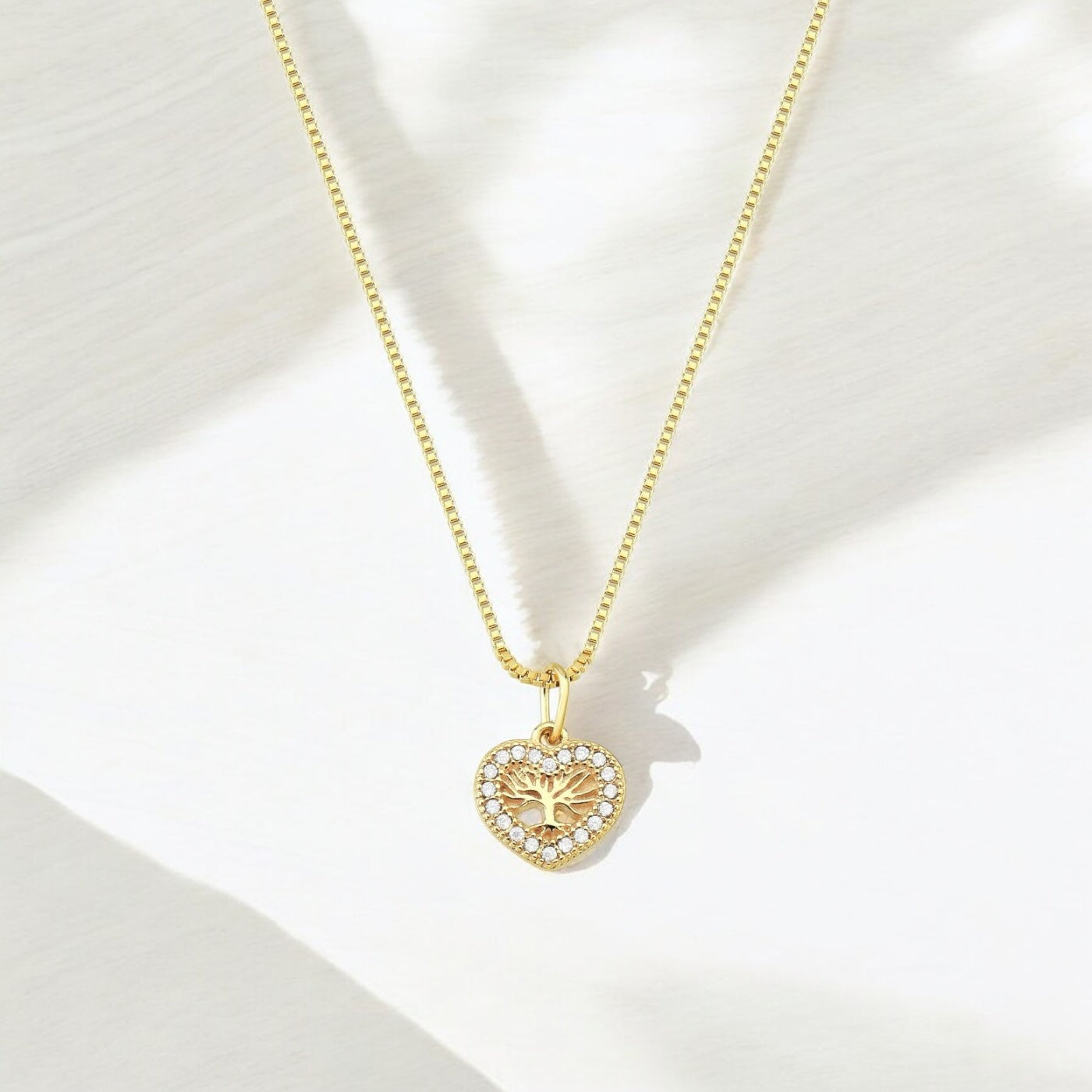Colar Coração Árvore da Vida com Zircônias – Folheado a Ouro 18K 45cm + 5cm