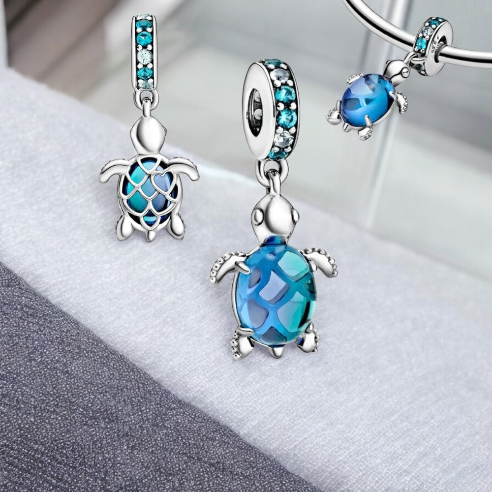 Berloque Tartaruga Azul em Prata 925