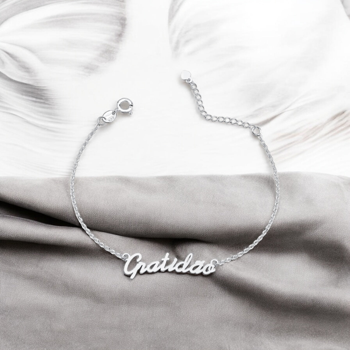 Pulseira Gratidão em Prata 925 – 16cm + 3cm Extensor