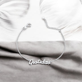 Pulseira Gratidão em Prata 925 – 16cm + 3cm Extensor