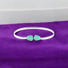 Bracelete Beleza Clássica Pedra Gota Turquesa 8x10 mm Prata 925