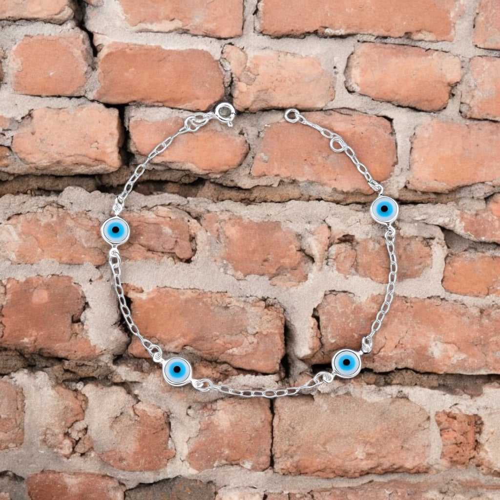 Pulseira 4 Olho Grego Separado Branco Mista 18cm