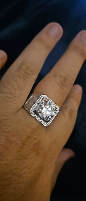 Anel Masculino Statement Moissanite em Prata 925 com Ouro Branco 18k