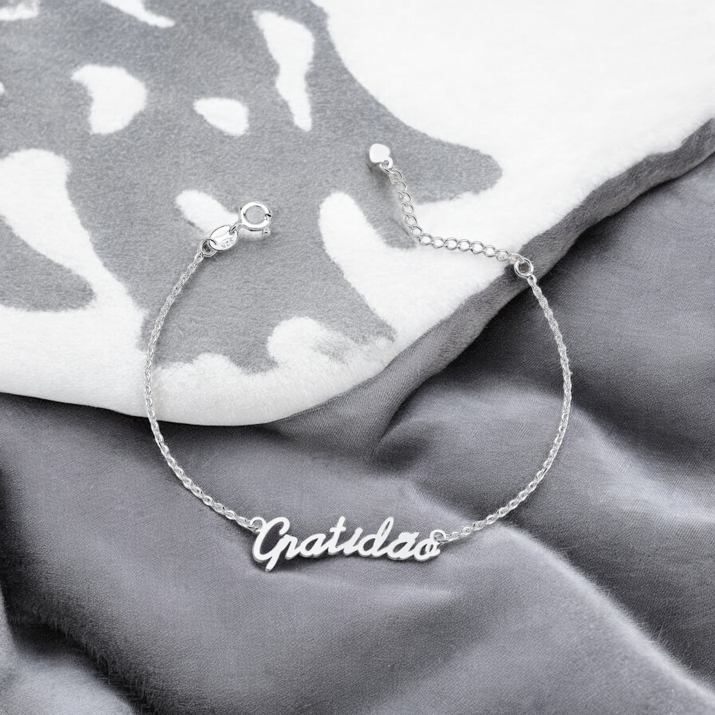 Pulseira Gratidão em Prata 925 – 16cm + 3cm Extensor