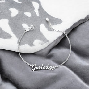 Pulseira Gratidão em Prata 925 – 16cm + 3cm Extensor