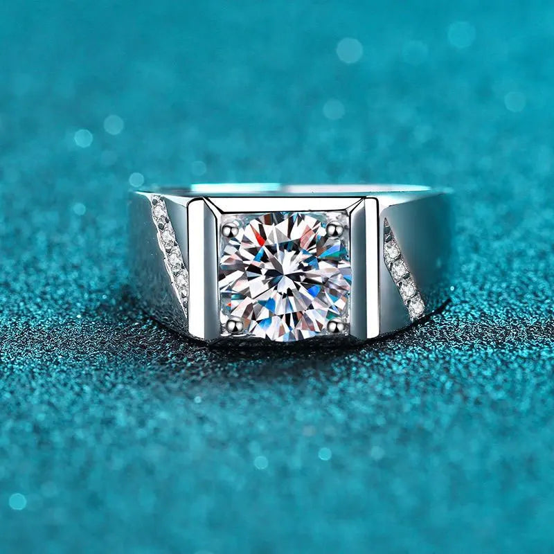 Anel Masculino Moissanite Sparkling Prata 925 com Ouro Branco 18k