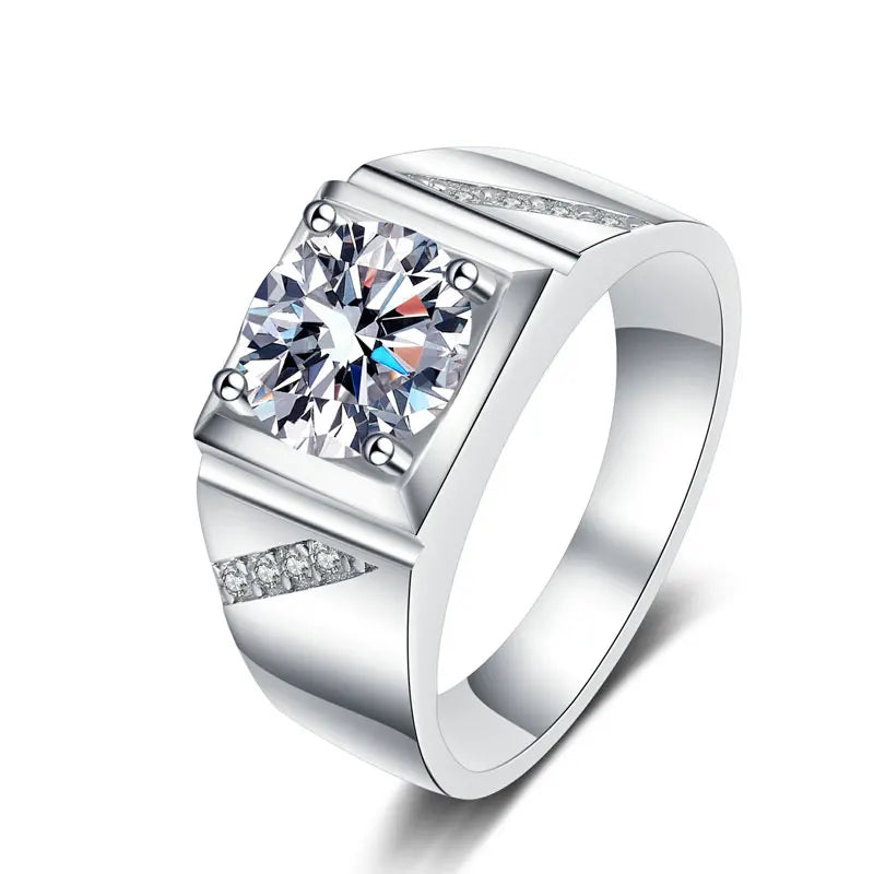 Anel Masculino Moissanite Sparkling Prata 925 com Ouro Branco 18k