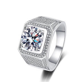 Anel Masculino Statement Moissanite em Prata 925 Ouro Branco 18k | Atelier Moissan