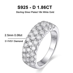 Anel Moissanite 3 Filas Half Eternity Prata 925 com Ouro Branco 18k
