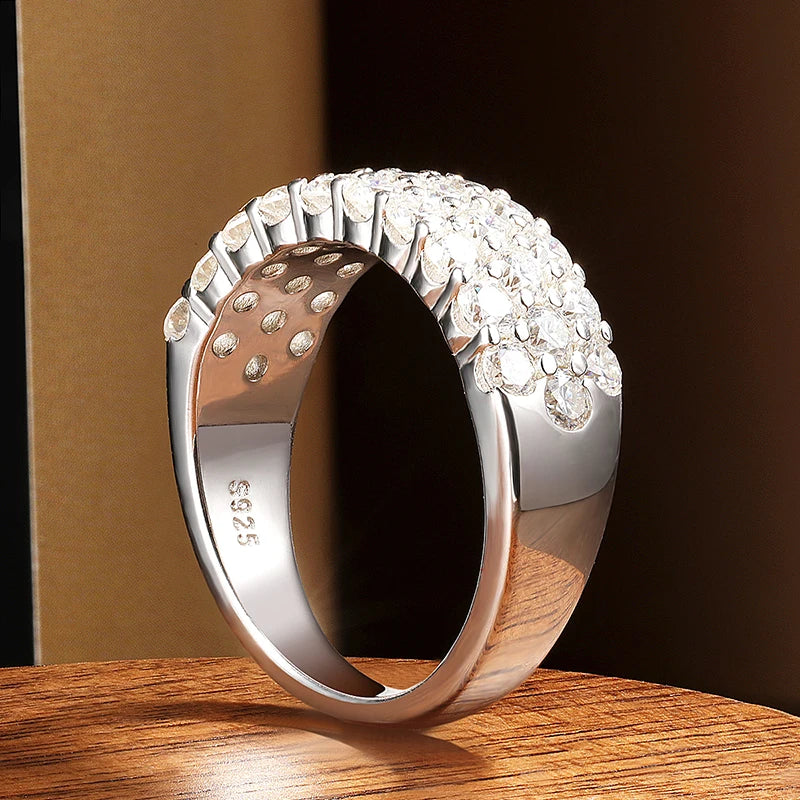 Anel Moissanite 3 Filas Half Eternity Prata 925 com Ouro Branco 18k