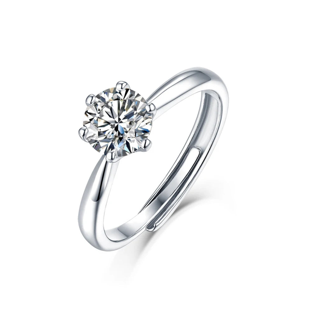 Anel Solitário Ajustável Prata 925 com Moissanite Original