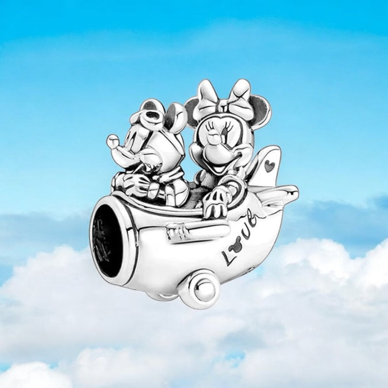 Berloque Disney Avião Mickey e Minnie em Prata 925