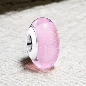 Berloque Separador Murano Rosa Brilhante em Prata 925