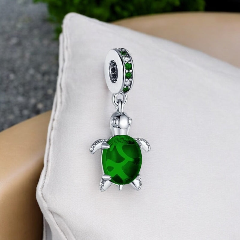 Berloque Tartaruga Verde Prata 925 Compatível com Pulseira