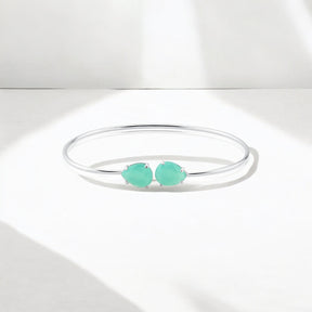 Bracelete Beleza Clássica Pedra Gota Turquesa 8x10 mm Prata 925