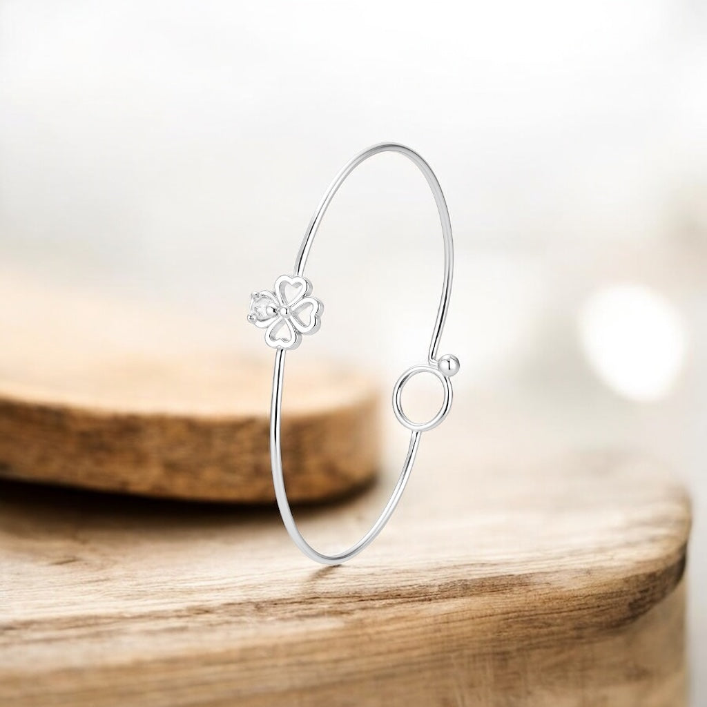 Bracelete Trevo Coração Zircônia 5x5 mm Prata 925 Delicado e Sofisticado