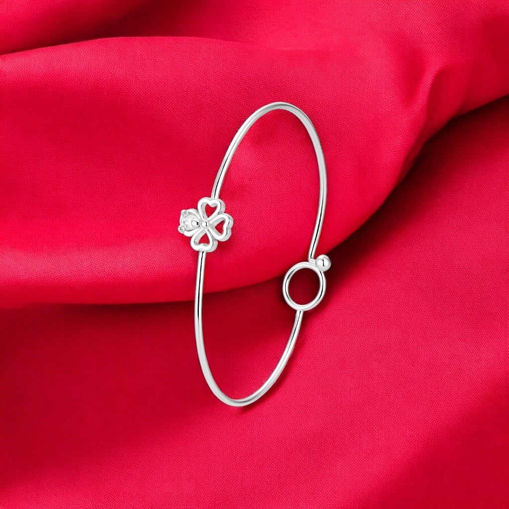 Bracelete Trevo Coração Zircônia 5x5 mm Prata 925 Delicado e Sofisticado