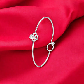 Bracelete Trevo Coração Zircônia 5x5 mm Prata 925 Delicado e Sofisticado