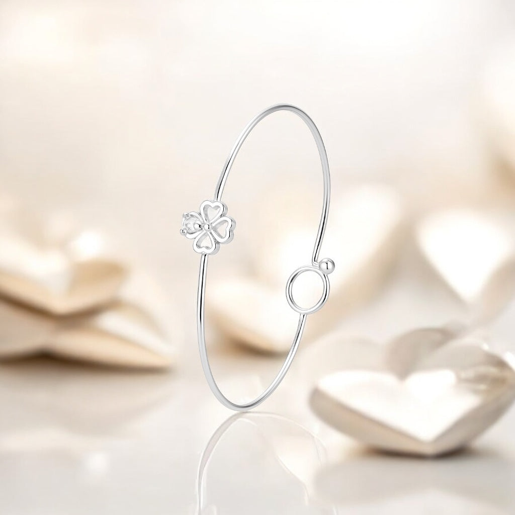 Bracelete Trevo Coração Zircônia 5x5 mm Prata 925 Delicado e Sofisticado