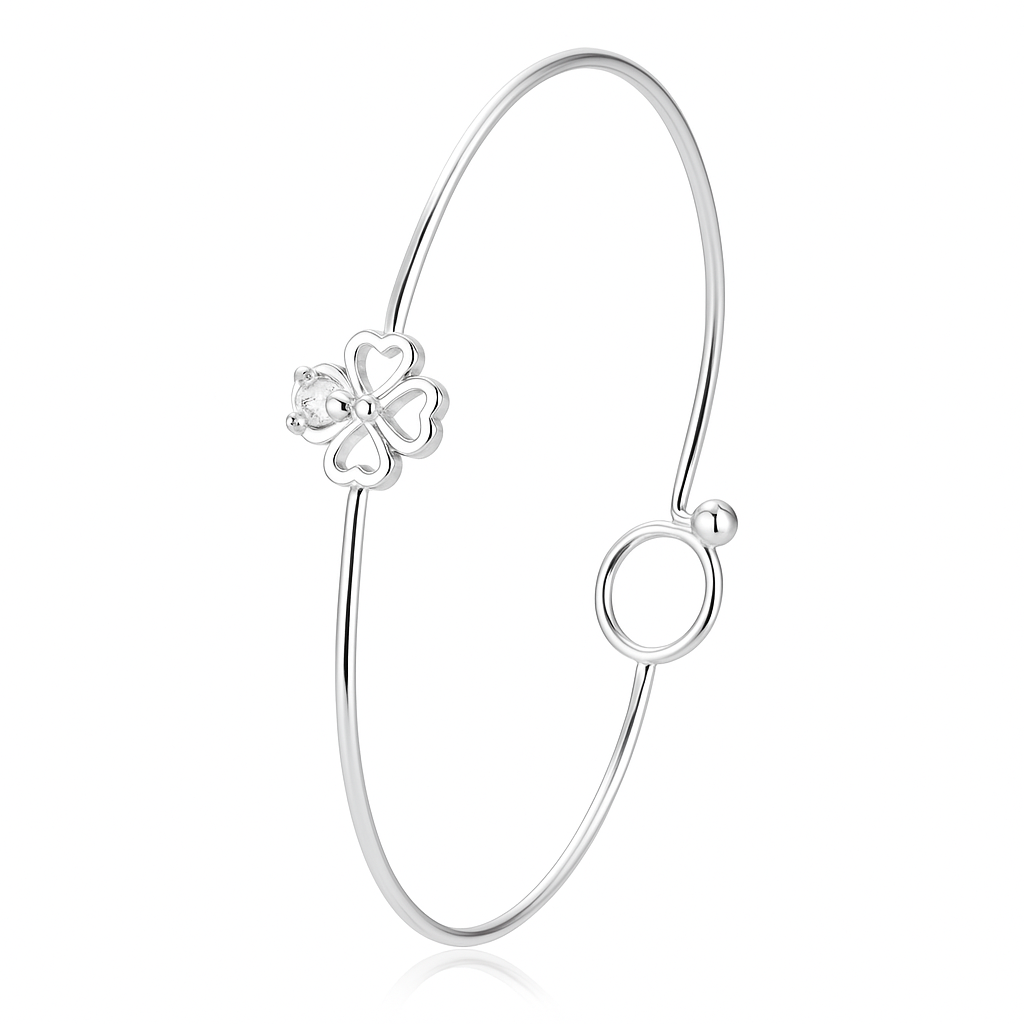 Bracelete Trevo Coração com Zircônia 5x5 mm em Prata 925 – Delicado e Sofisticado