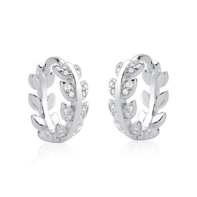Brinco Argola Click Folhas Cravejadas com Micro Zircônia em Prata 925