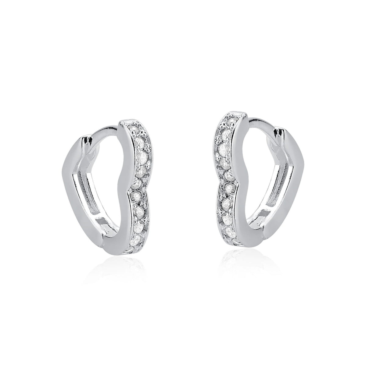 Brinco Argola Click Shine Coração Médio Cravejado com Zircônia em Prata 925