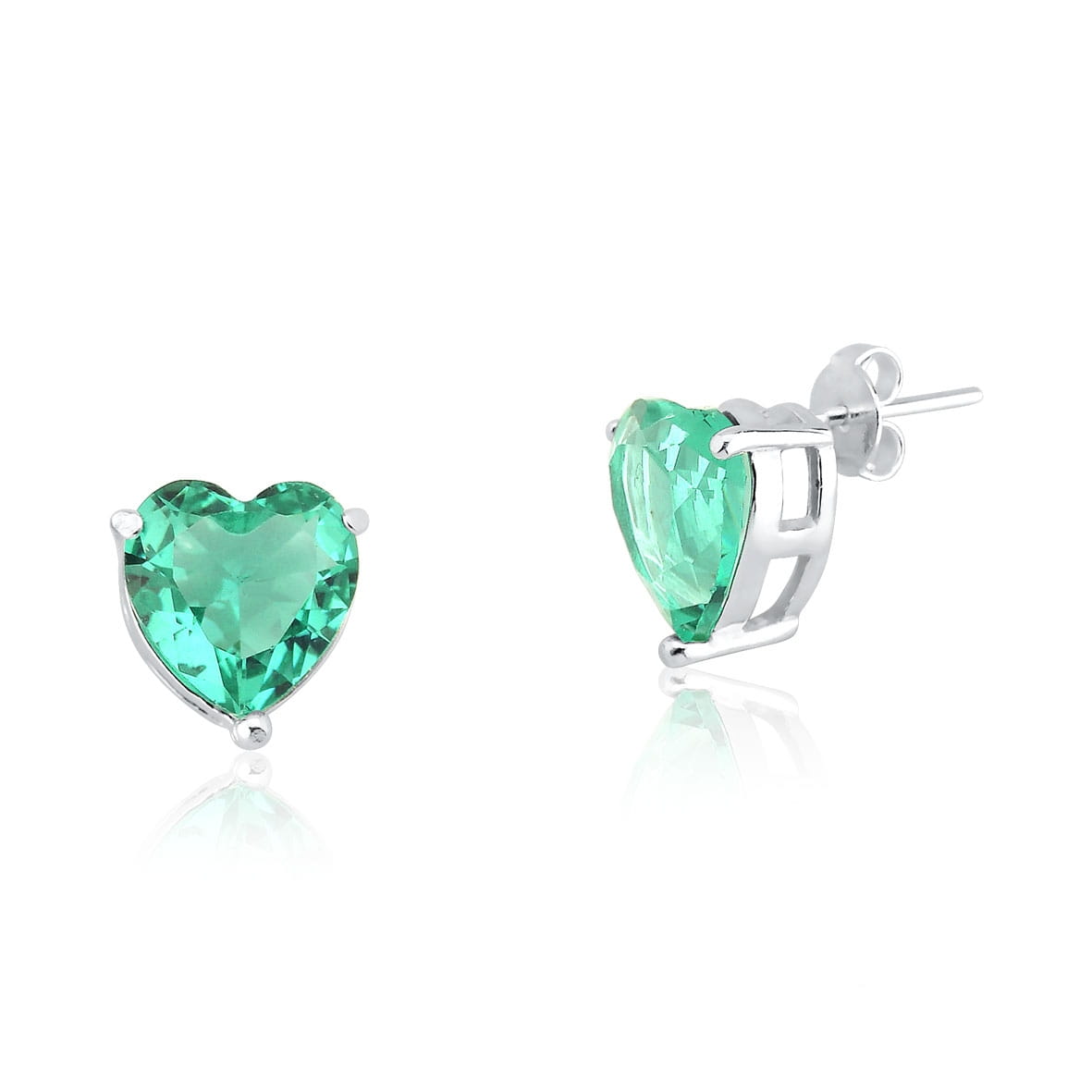 Brinco Beleza Clássica com Zircônia Coração Esmeralda 10x10 mm Prata 925