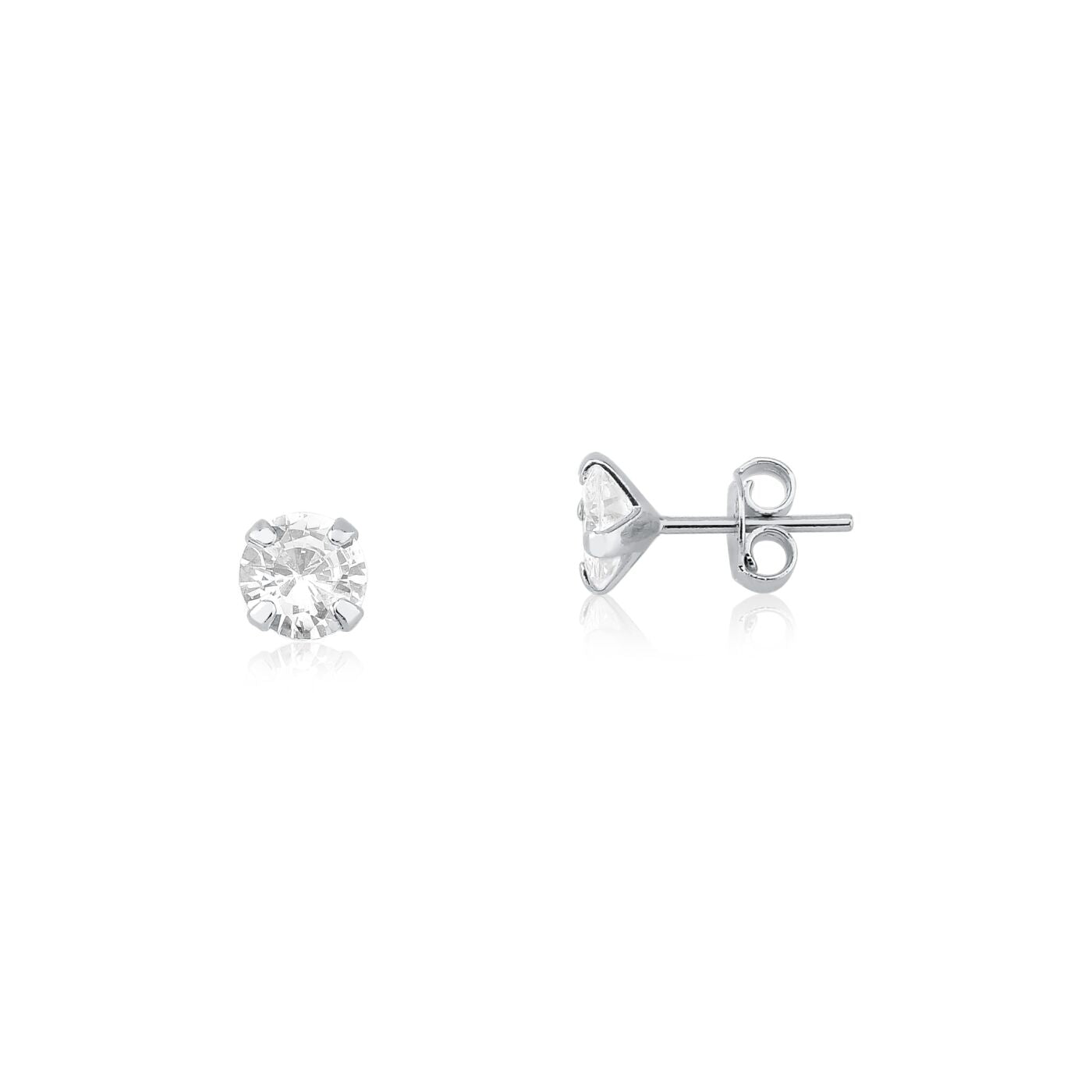 Brinco Solitário 6 mm – Prata 925 com Pedra Cristal