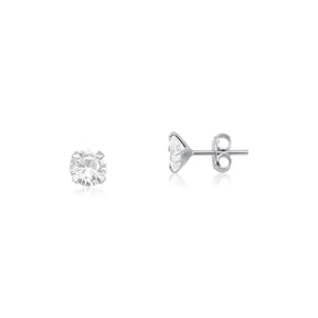 Brinco Solitário 6 mm – Prata 925 com Pedra Cristal