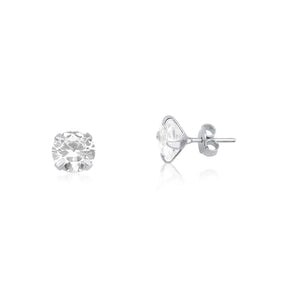 Brinco Solitário 8 mm – Prata 925 com Pedra Cristal