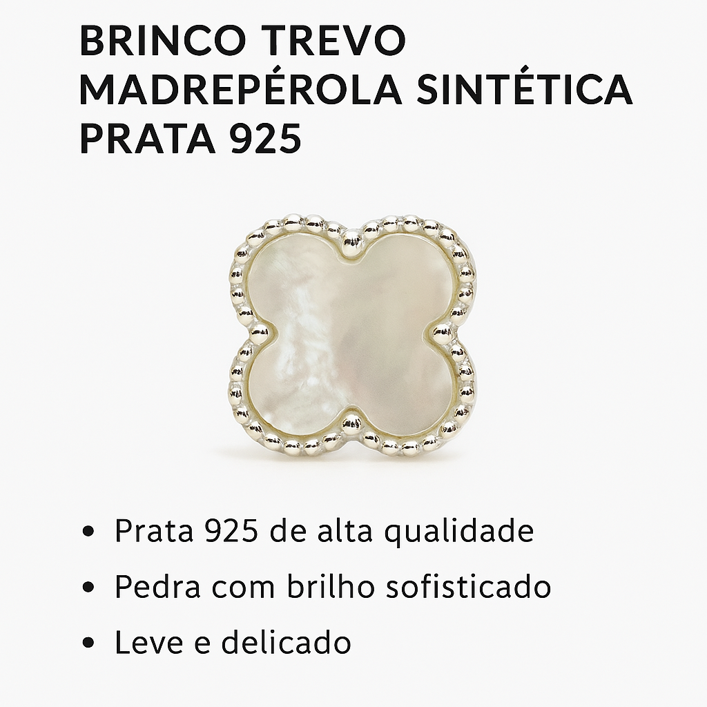 Brinco Trevo Madrepérola Prata 925 Elegante e Sofisticado