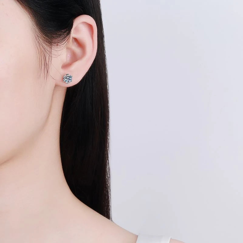 Brincos de Moissanite Parafuso Prata Esterlina Banhada a Ouro Branco