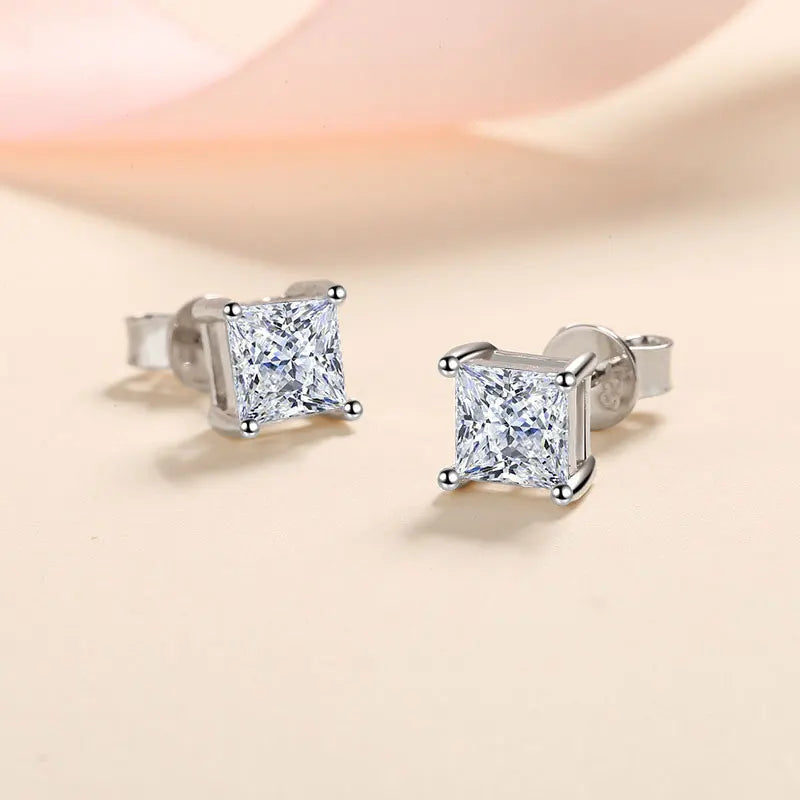 Brincos de Prata 925 com Moissanite Princess Sparkle | Atelier Moissan