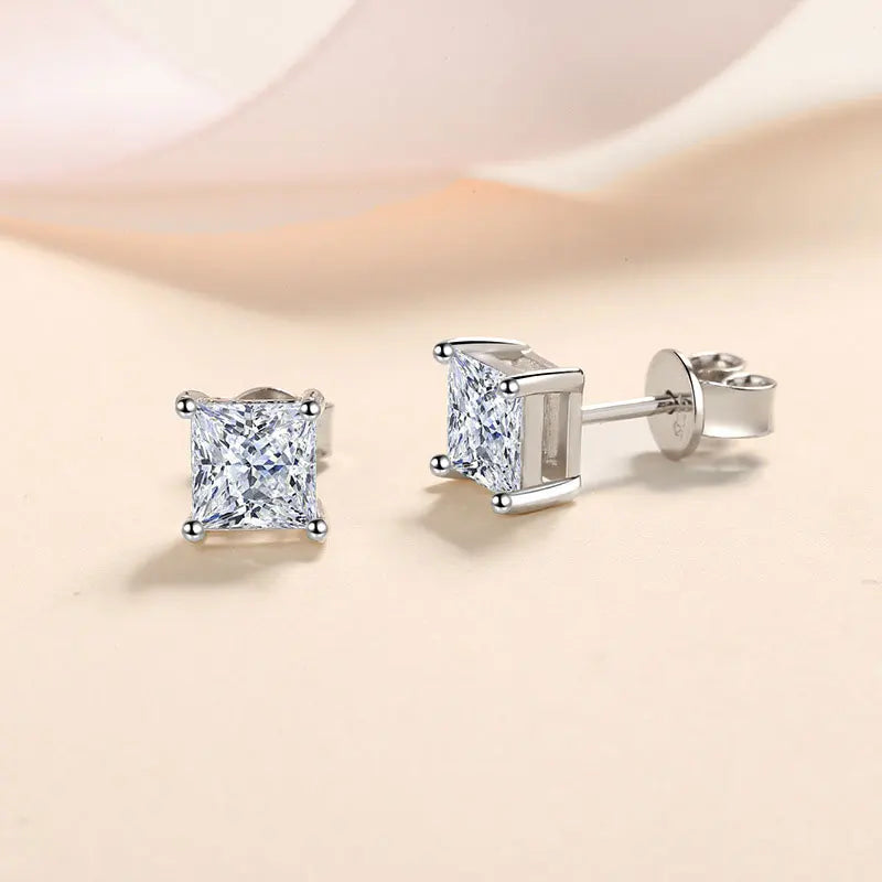 Brincos de Prata 925 com Moissanite Princess Sparkle | Atelier Moissan