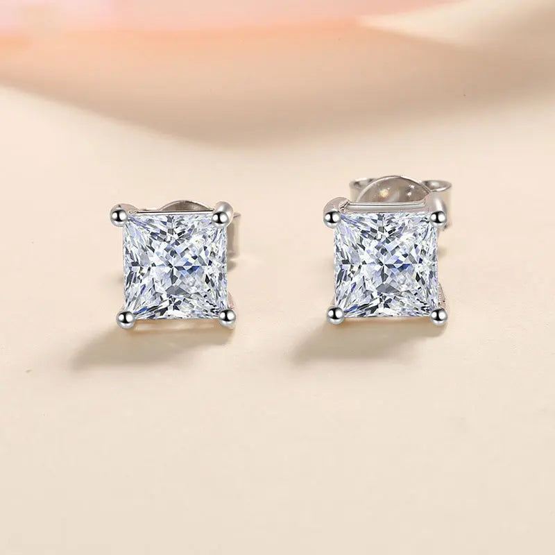 Brincos de Prata 925 com Moissanite Princess Sparkle | Atelier Moissan