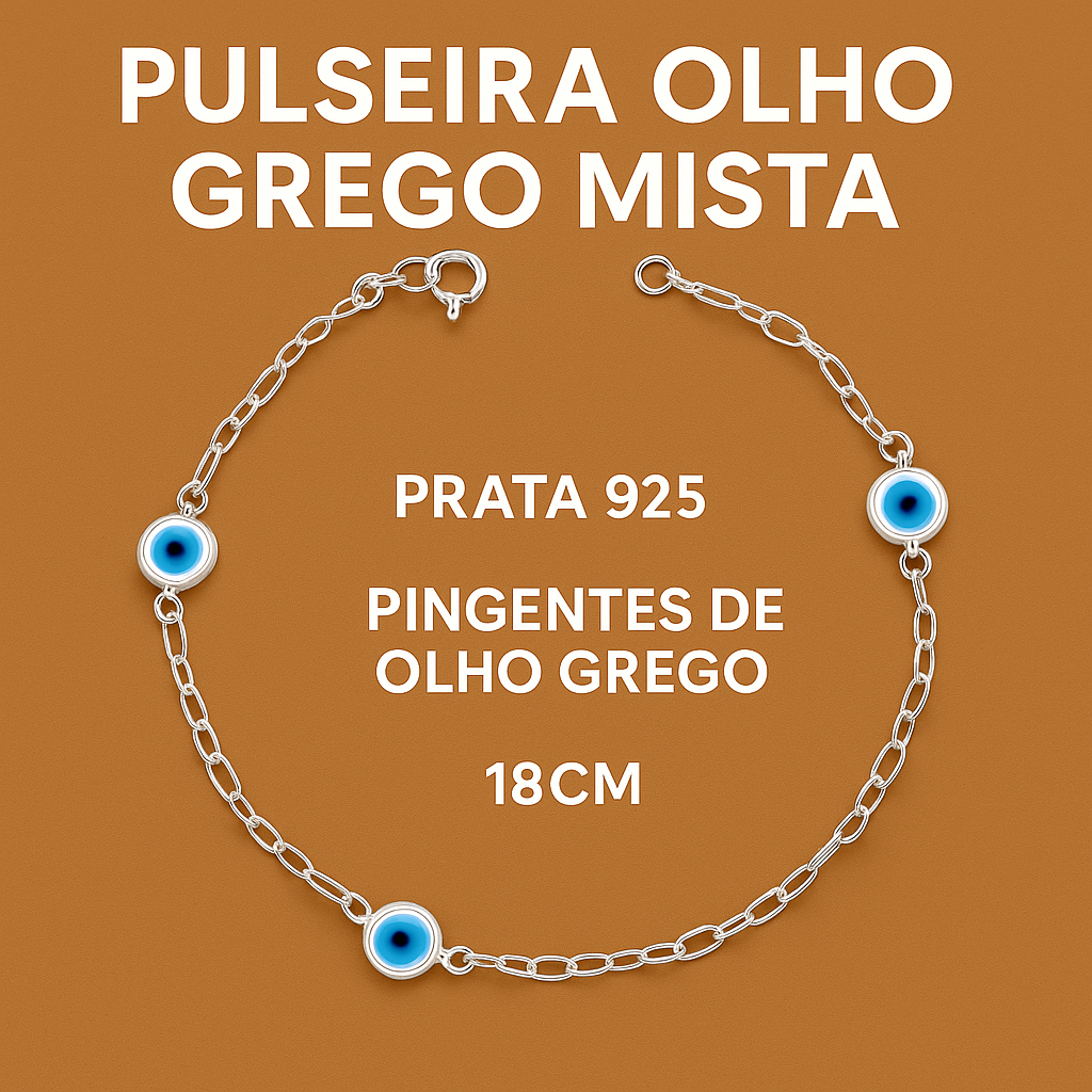 Pulseira 4 Olho Grego Separado Branco Mista 18cm