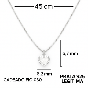 Gargantilha Coração Ponto de Luz Cristal Prata 925 45cm