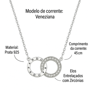 Colar Inspiração Pandora Prata 925 45cm - Elos Entrelaçados com Zircônias