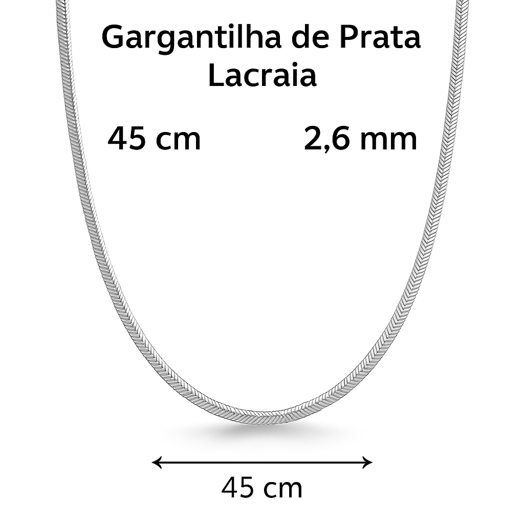Gargantilha Corrente Lacraia 2,6mm em Prata 925 45cm