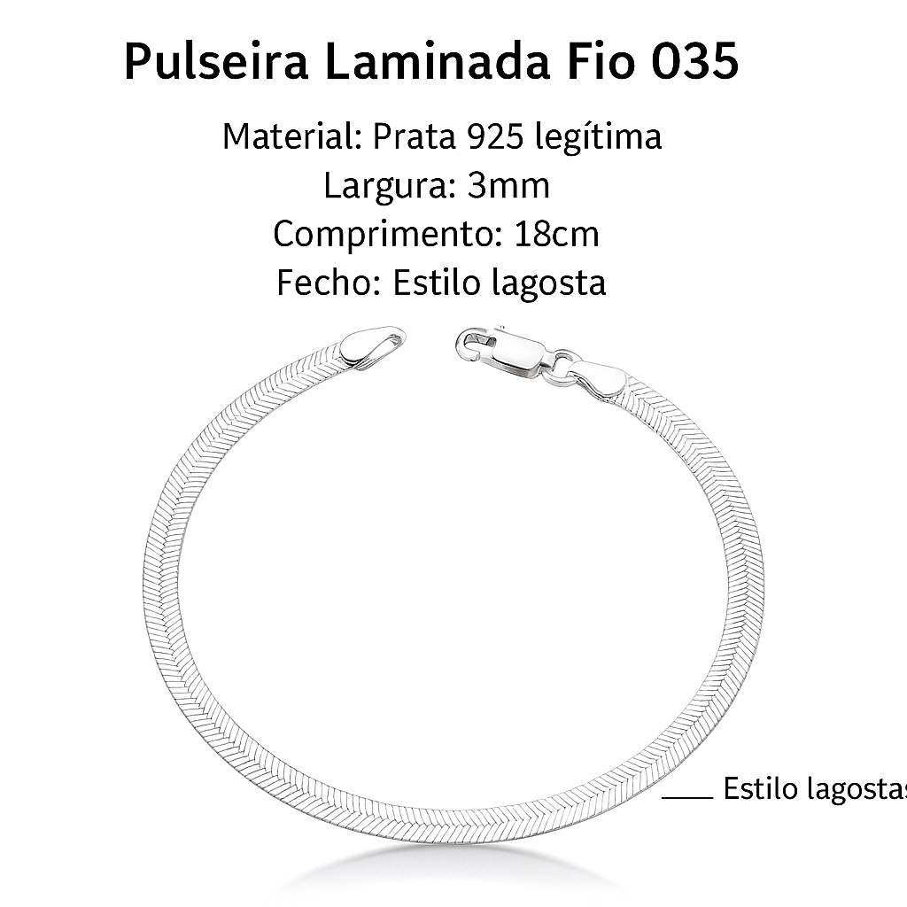 Pulseira Laminada Prata 925 18cm Fio 035 3mm Brilho Intenso