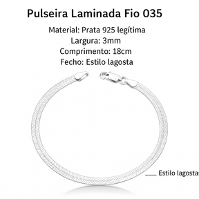 Pulseira Laminada Prata 925 18cm Fio 035 3mm Brilho Intenso