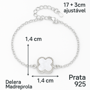 Pulseira Trevo Madrepérola Prata 925 Delicada e Sofisticada